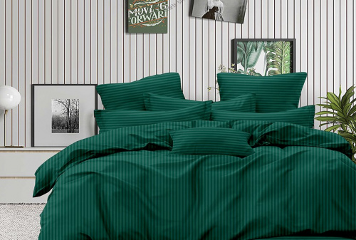 Простыня Страйп-сатин на резинке Зеленая