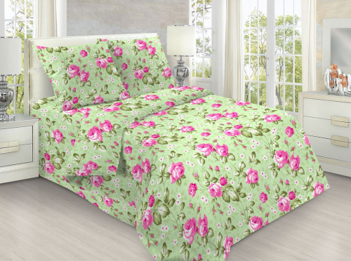 КПБ Бязь Гост Арт. 380-1 розовый сад зеленый (пл. 140 г/м)