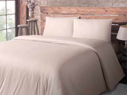 Наволочки 2 шт Страйп-Сатин Бежевые (вертикальная полоса)