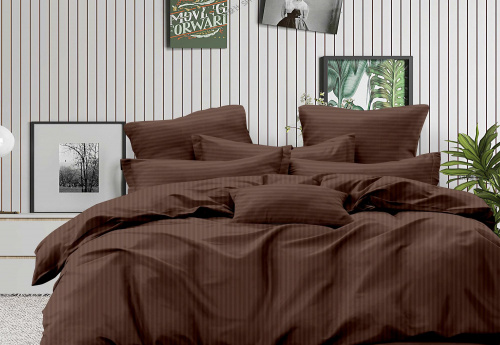 Наволочка Страйп-Сатин Коричневая 140гр 100% хлопок